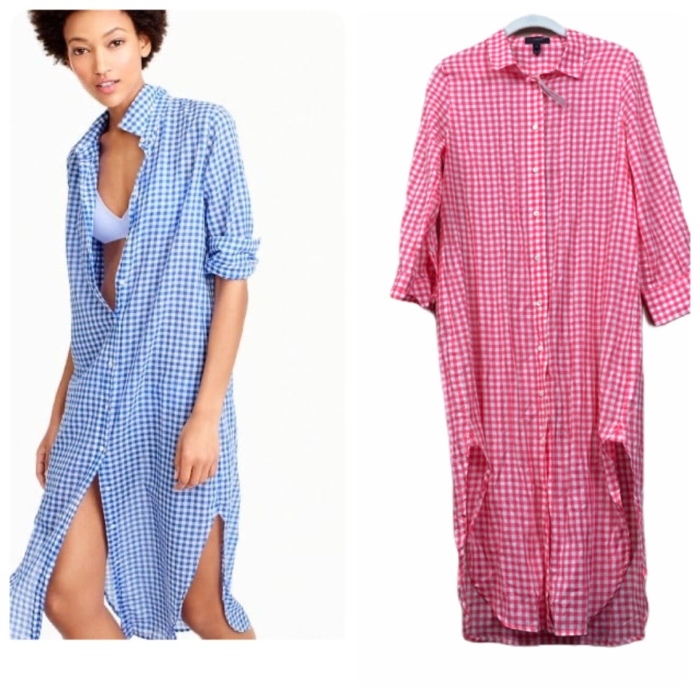 Jcrew red gingham beach swimsuit cover-up